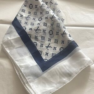 Louis Vuitton Navy and White Monogram Sheer Silk Scarf